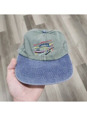 Vintage 90s SAAB Strapback Hat Cap Cars Racing Auto Promo Art Rare